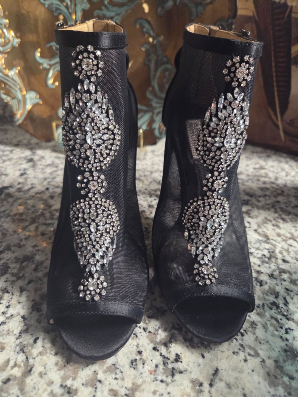 Badgley Mischka black mesh rhinestone heels (Size 8)